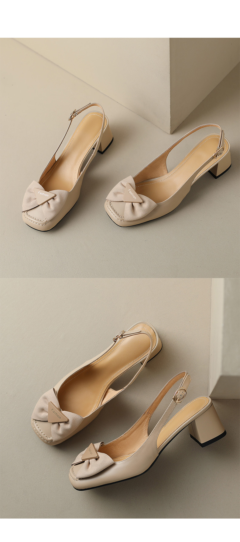 Sandal nữ mũi vuông quai ngang gót trung, phong cách mới xuân hè — Màu đen chi tiết 17