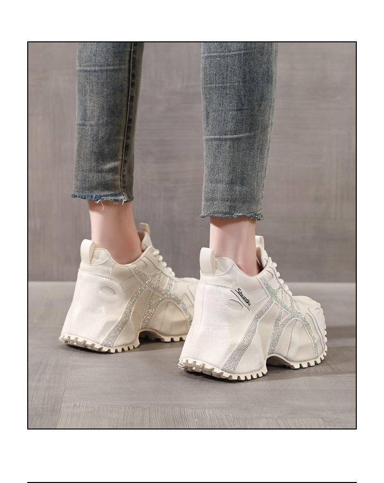 Giày sneaker nữ đế dày chunky đính đá rhinestone phong cách thể thao thời trang — màu be chi tiết 15