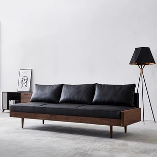 Nordic Minimalist Small Apartment Living Room Sofa Simple Retro New Double or Three Person Solid Wood Leather Art Sofa