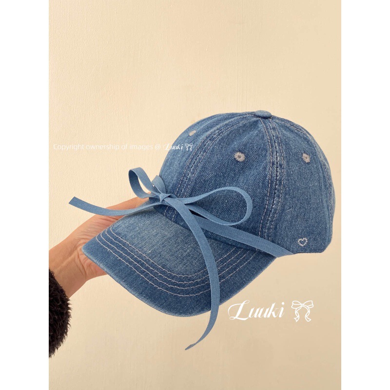 2024 Spring New Luuki Bow Rhinestone Love Cowboy Cap Niche Ins Korean Baseball Cap
