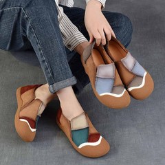 以一头层牛皮春秋新款软底休闲鞋百搭女鞋时尚拼色乞丐鞋四季女鞋