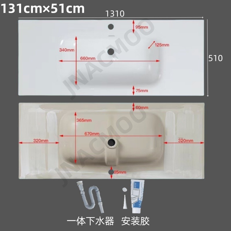 51 ワイド半埋め込み式卓上洗面器 シングル洗面器 浴室一体型セラミックキャビネット洗面器 洗面台 洗面台|undefined