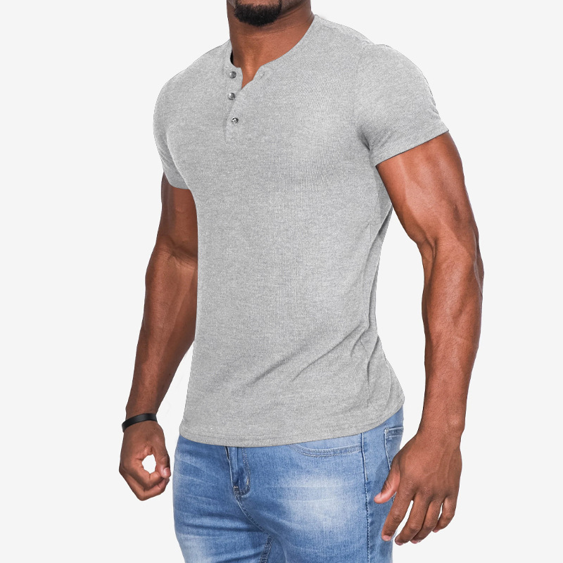 2024 Neues Sommer-T-Shirt mit Rundhalsausschnitt, lässig, einfarbig, kurzärmelig, Pullover mit Knopfleiste, Henley-T-Shirt für Herren_voghion.com