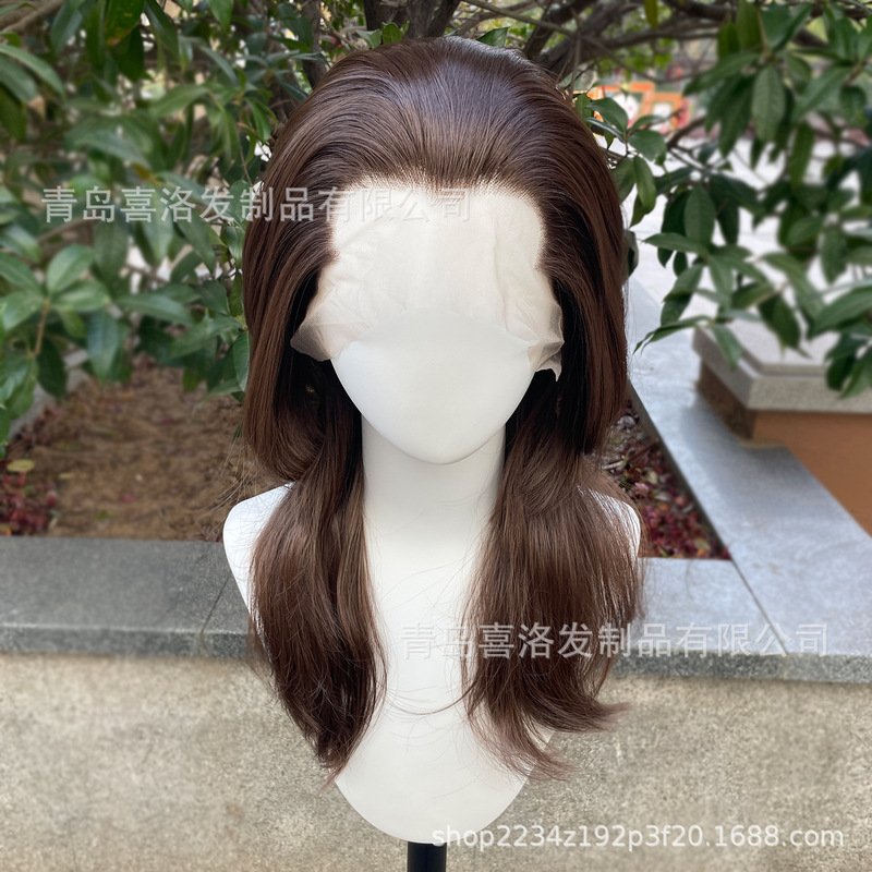 Amazon Warm Brown Three-Pointed Wolf Tail Wig Mullet Head 13X4 Lace Hand Hook Universal Rough High Temperature Silk Headgear