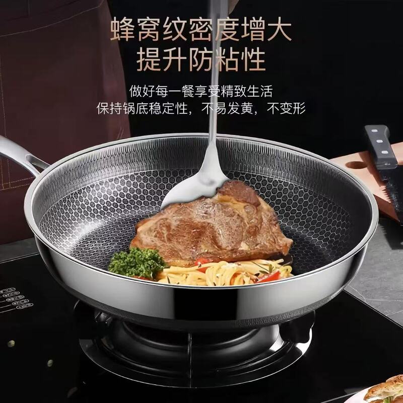 跨境蜂窝不锈钢平底锅加厚抑菌不粘锅无涂层煎锅电磁炉燃气灶通用|undefined