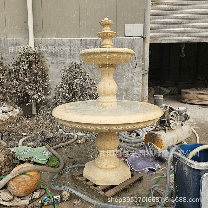Каменный фонтан на открытом воздухе внутренний двор, водный пейзаж, рыбный пруд, египетский бежевый, плавучий чаша, мраморный вид фэн-шуй