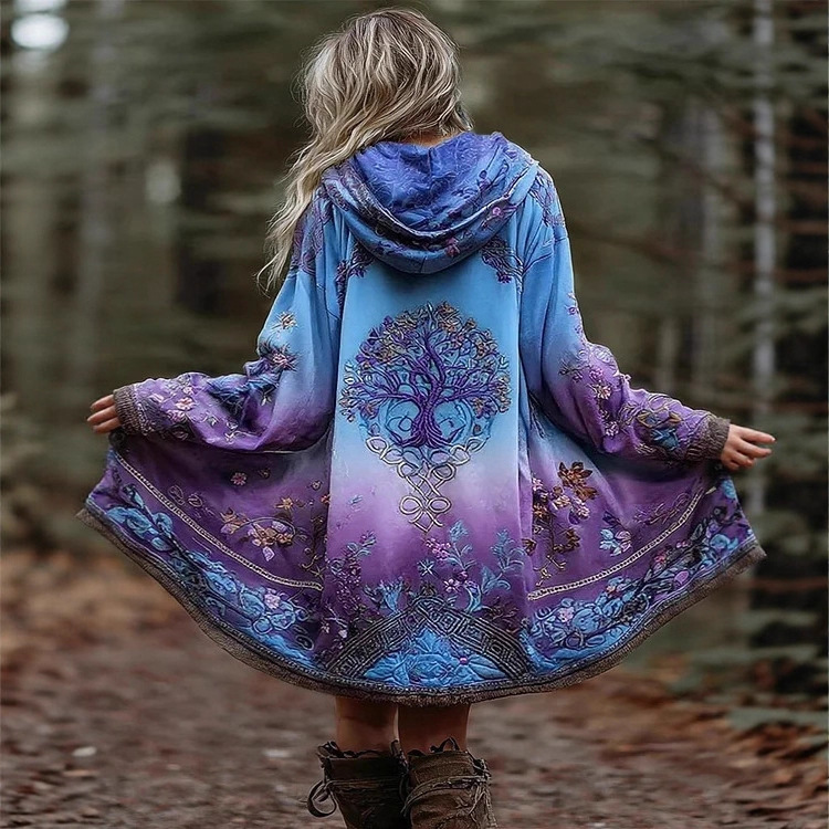 European and American Plus Size Women's Windbreaker Women's Jacket 2025 Autumn and Winter New Mid-Length Hooded Printed Sweatshirt Cardigan