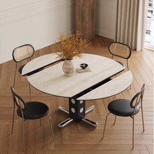 Simple Mid-Century Style Round Dining Table for Small Apartments, Stainless Steel Round Negotiation Table, White Ash Wood Slate Home Dining Table