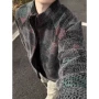 美式立领格子复古夹克