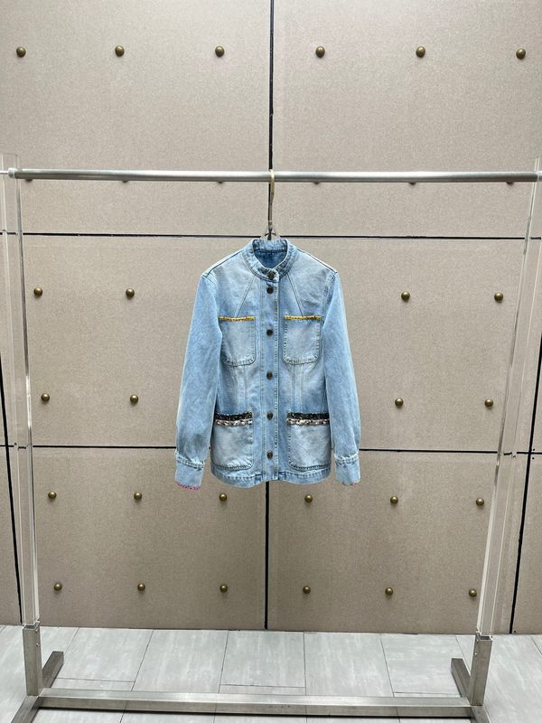 南油高定女装新款时尚小众设计重工手工订珠小立领牛仔外套女|undefined