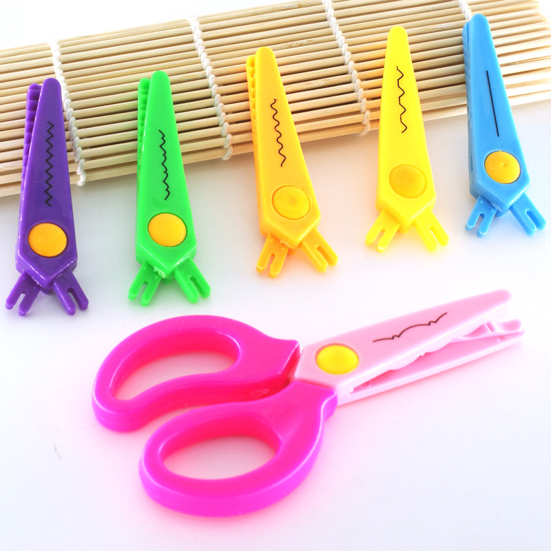 鹏豪厂家批发学生花边剪刀套装手工剪纸可换头全塑料安全儿童剪刀