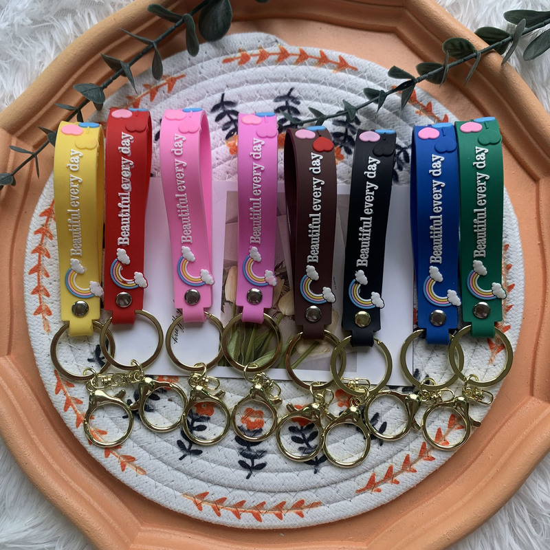 Rainbow Keychain Bracelet Soft Rubber PVC Material Key Ring Bag Bag Pendant Accessories Hand Rope Key Chain