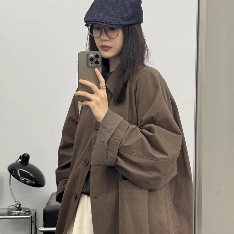 FG感风衣外套女春秋新款韩系小个子翻领格纹拼接中长款上衣服|undefined