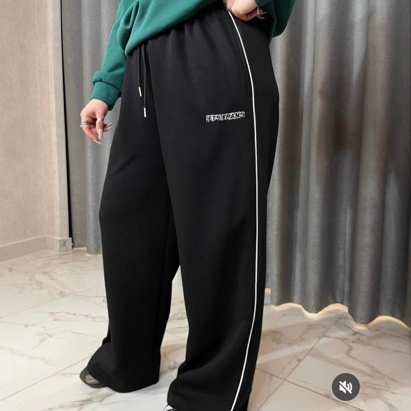春と秋の女性用アメリカンストライプワイドレッグスウェットパンツ、ゆったり、スリム、ストレートカジュアルパンツ、ツーウェアレギンススウェットパンツ|undefined