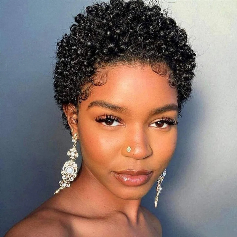 非洲小卷棕色假发美式风自然透气蓬松 afro Kinkly Curly Wig|undefined