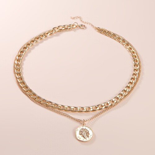 Japanese and Korean Hip-Hop Style Portrait Exaggerated Rough Chain Necklace Double Layer Personality Chain Hip-Hop Choker Short Clavicle Chain for Women