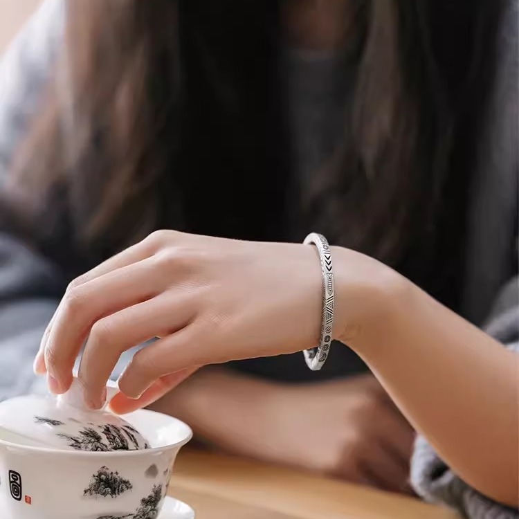 999純銀森系復古手鐲男女士款潮情侶民族風龍年禮物男生足銀鐲子