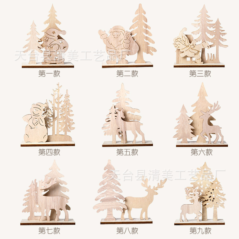 Decoración navideña de madera Muñeco de nieve alce Decoración de fiesta navideña de madera Decoración creativa