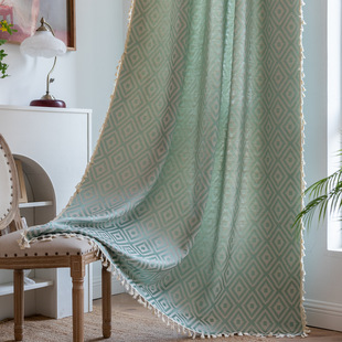 Cross-border Factory Curtain Finished Herringbone Jacquard Shading Matcha Green Bedroom Living Room New Thickened Kitchen Curtain