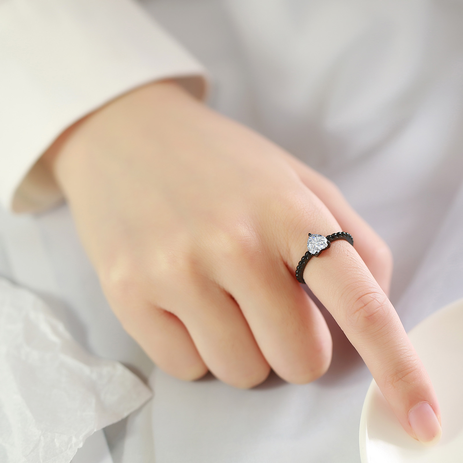 Simple Style Heart Shape Stainless Steel Inlay Zircon Rings 1 Piece