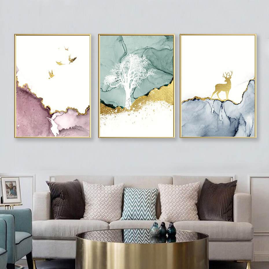 Modern Abstract Luxury Golden Canvas Painting Mural Poster Wall Art Bedroom Living Room Modern Decorative Painting