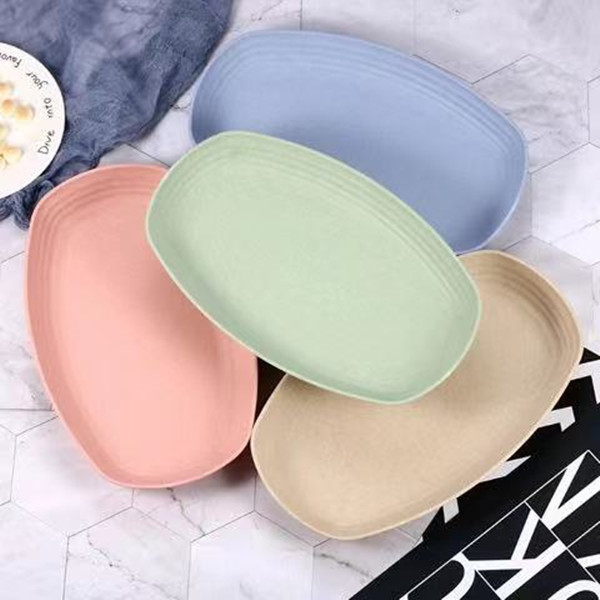 Plato de paja de trigo para pescado, plato grande para el hogar, plato ecológico para servir verduras.