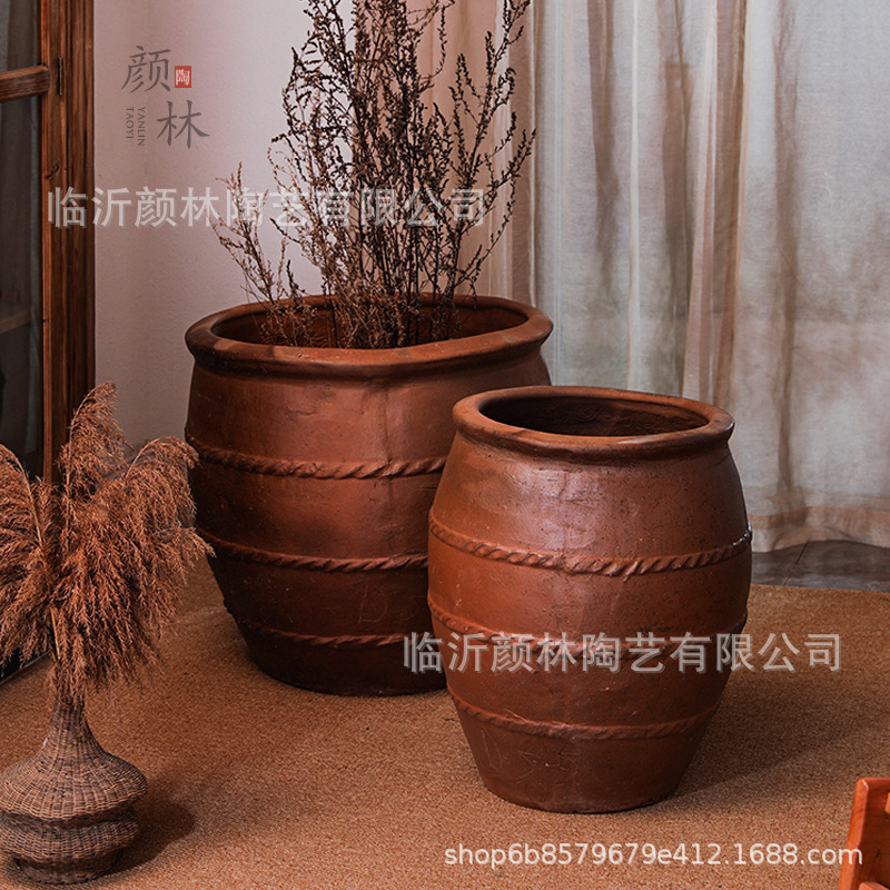 Cerámica de la terraza de Jiangxi, vasijas de cerámica, decoración residencial, vasijas de cerámica retro, vasijas de cerámica gruesa, paisajes de patio, vasijas grandes
