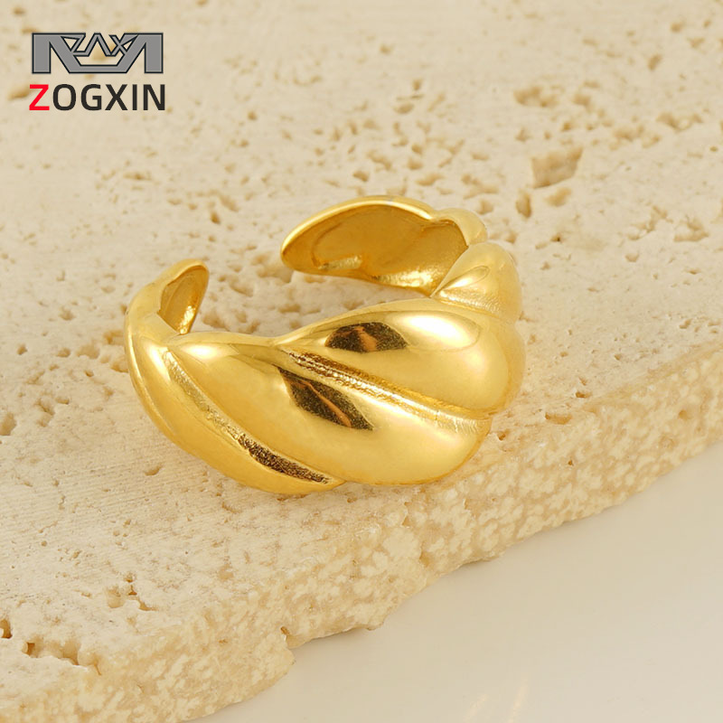 Moda transfronteriza de acero inoxidable 18k oro anillo geométrico femenino de acero de titanio personalidad de moda abierto anillo ajustable femenino