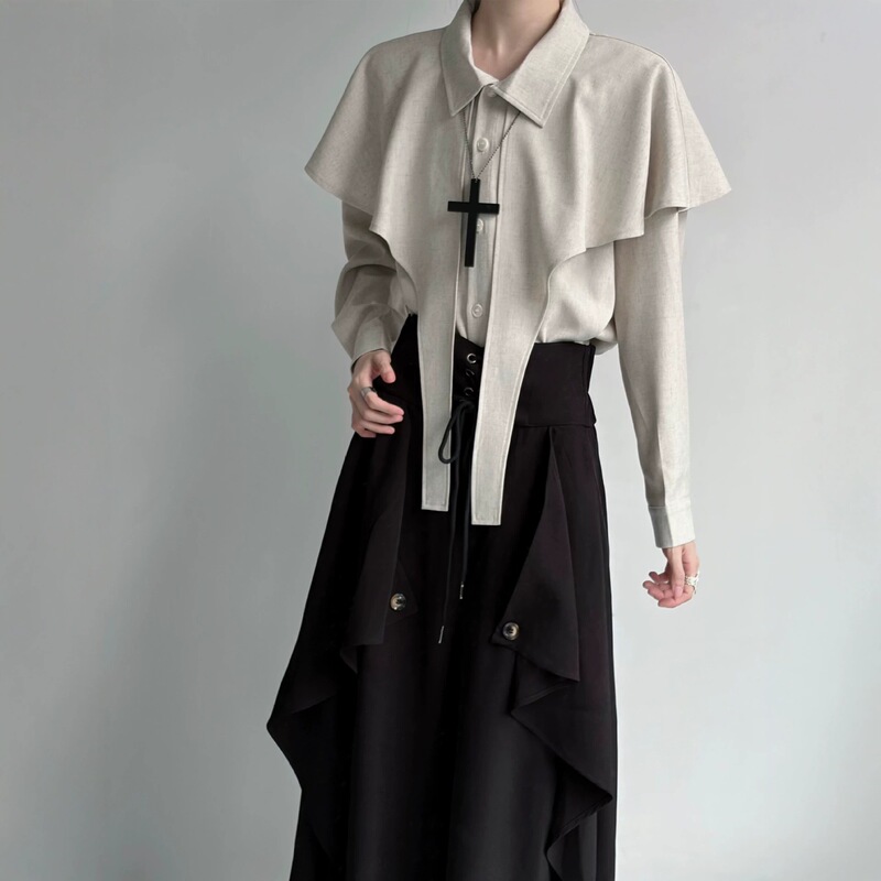 Elegant ribbon shirt with unisex design, unique new Chinese style long-sleeve shirt with polo collar, cosplay top Elegant ribbon shirt with unisex design, unique new Chinese style long-sleeve shirt with polo collar, cosplay top