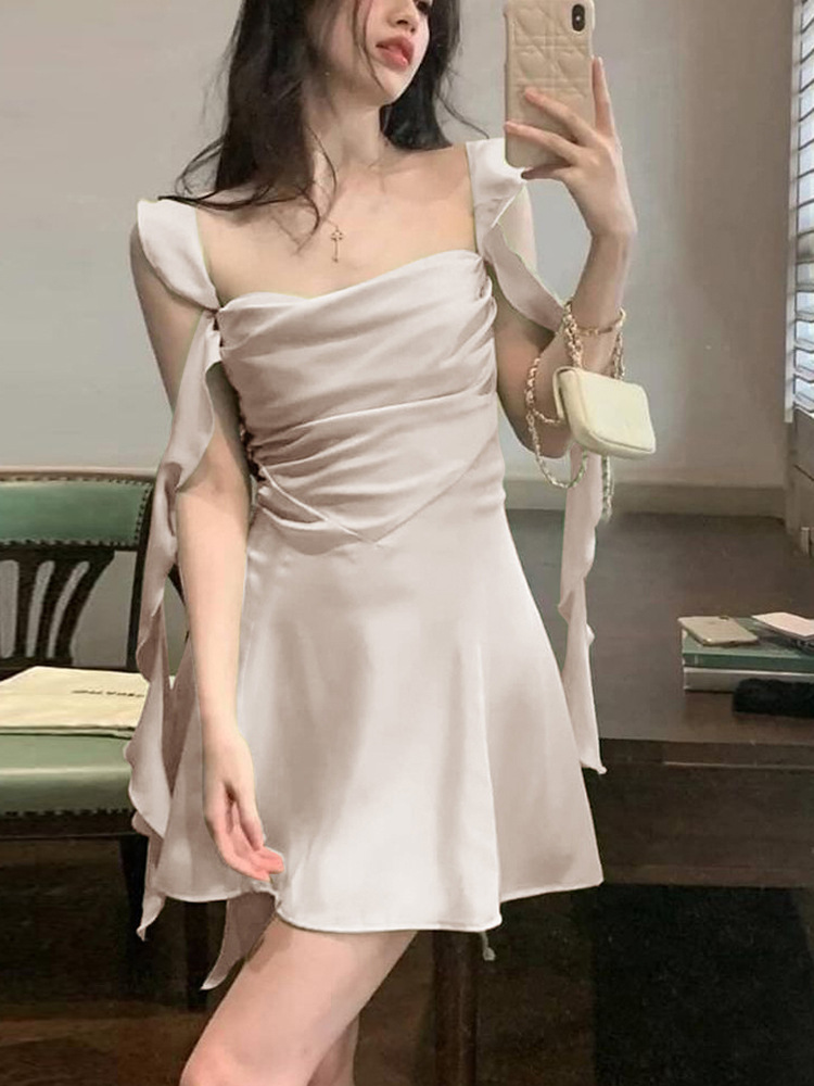 Women's Regular Dress Sexy Boat Neck Ribbon Sleeveless Solid Color Above Knee Holiday Date display picture 21