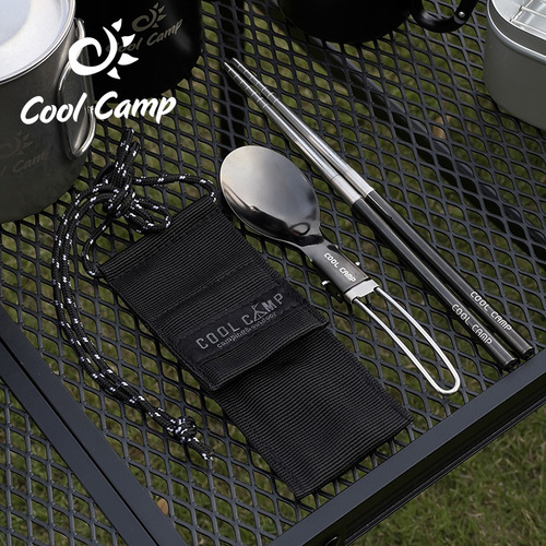 Outdoor camping 304 stainless steel folding spoon and chopsticks set picnic mountaineering cycling travel portable tableware