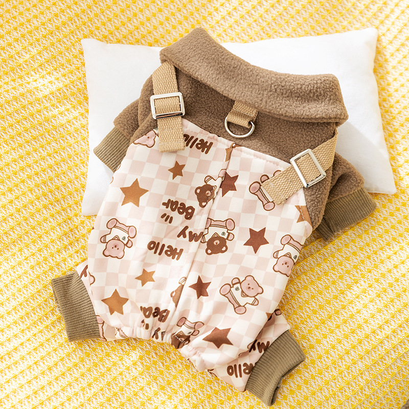 Otoño y invierno perros gruesos calentadores lindos osos cuadrangulares pantalones de algodón gato Teddy Bear ropa de mascotas