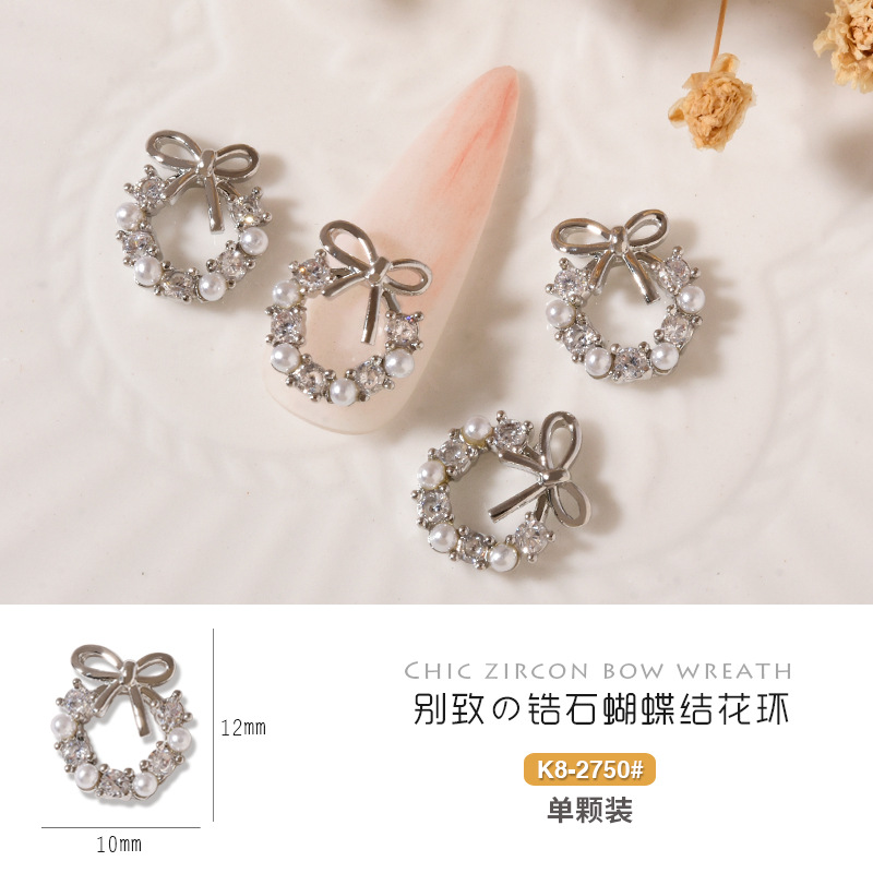 2023 Internet celebridad clavo circón Luz de lujo guirnalda de Navidad popular arco diamante tridimensional perla accesorios de uñas diamante