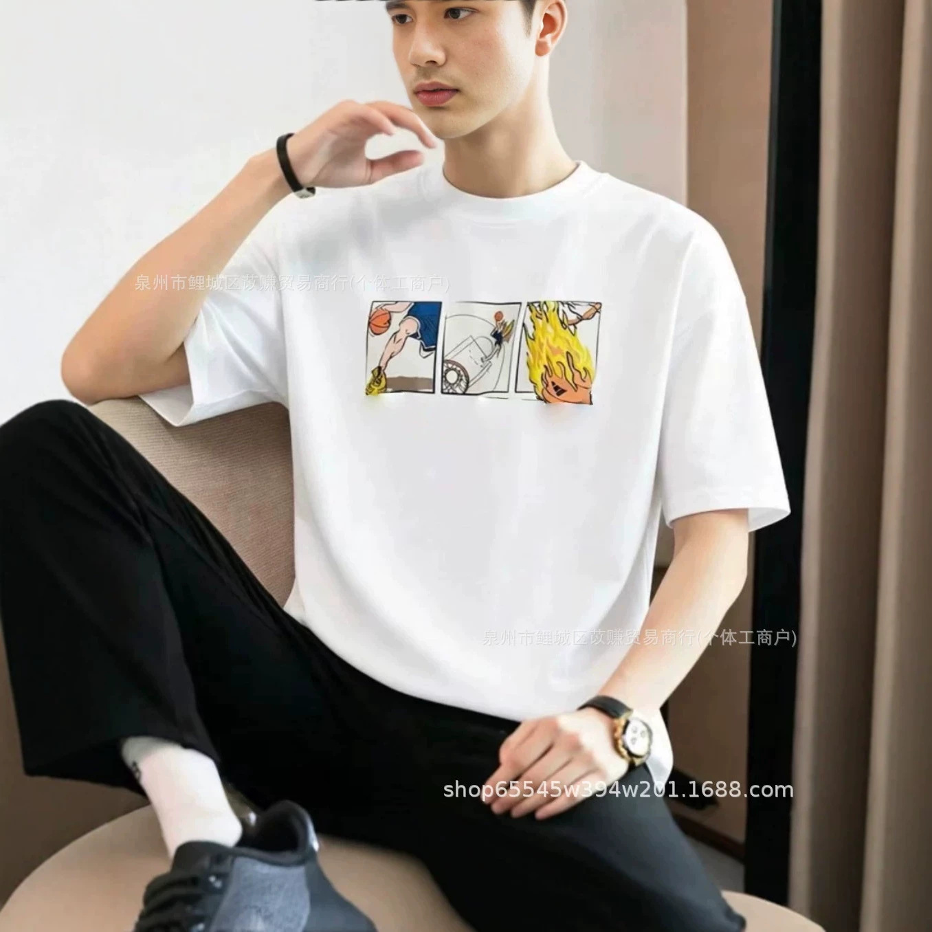 New summer T-shirt, trendy, versatile, loose fit, round neck, short sleeve, breathable, unisex, couple style.