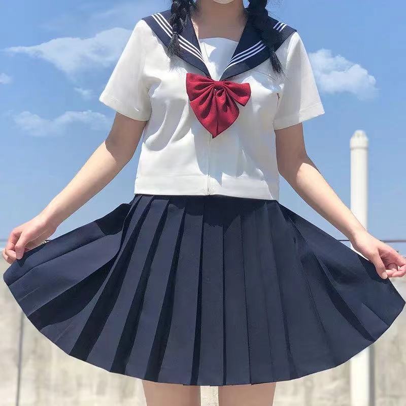 日系jk制服裙基础新款白三本长短袖水手服学院风中间服百褶裙套装