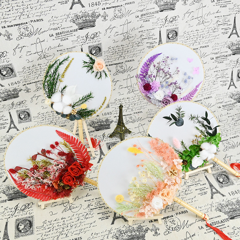Everlasting Flower Handmade Paper Fan DIY Material Kit for Teacher's Day Activity Salon