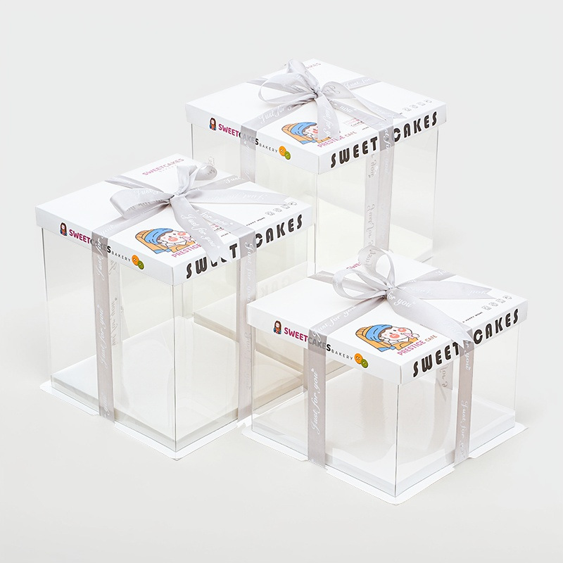 Caja de embalaje de caja de pastel de cumpleaños transparente 4 4 6 6 6 8 8 10 pulgadas 12 caja de embalaje de pastel simple y doble engrosada