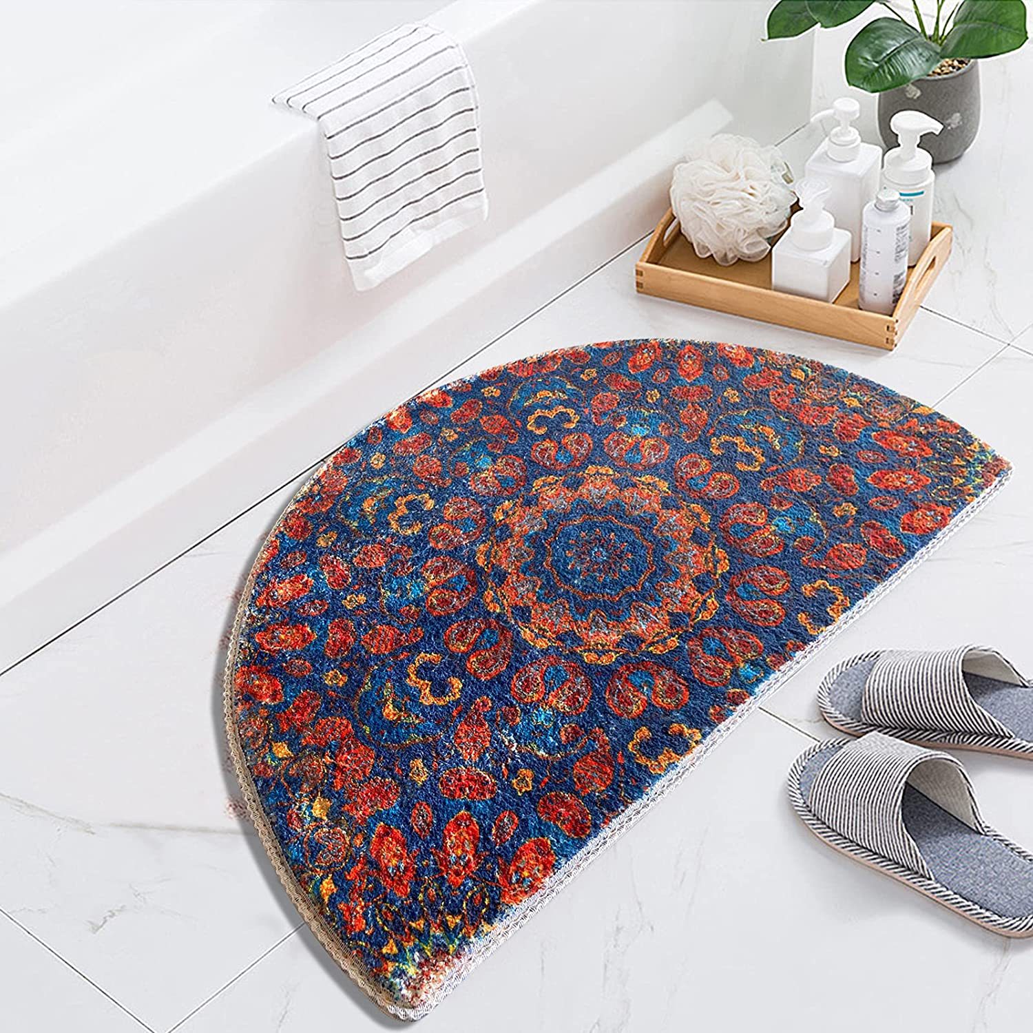 Amazon simple semicírculo entrada hogar Cachemira alfombra puerta antideslizante alfombra sala de estar al por mayor