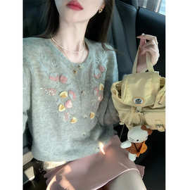 时尚复古立体花朵长袖针织毛衣女秋季新款设计感小众减龄独特上衣