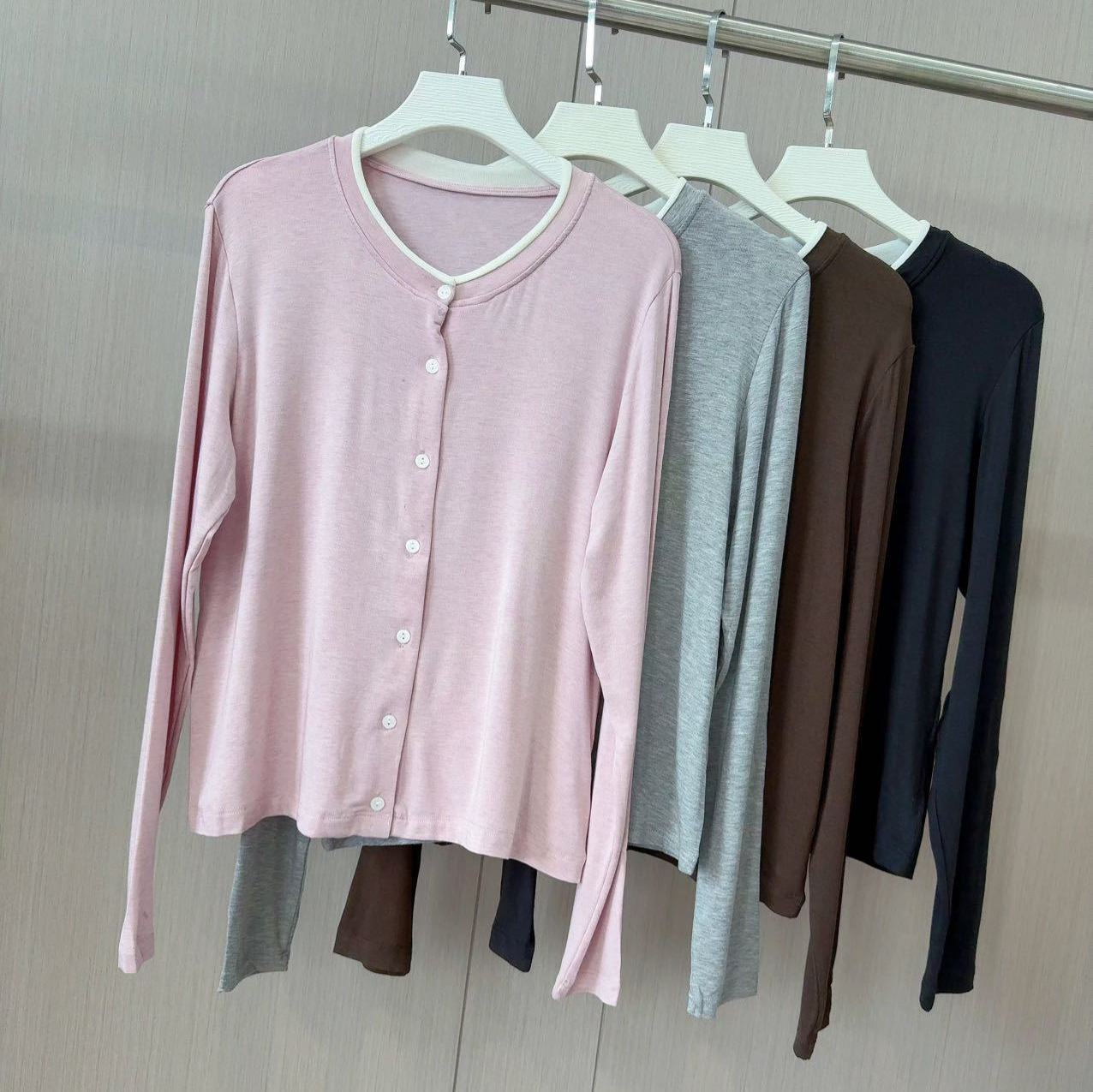 26 Spring Collection Tencel Wool Button-Up Base Shirt for Women, Lyocell Versatile Cardigan, Slim Fit Long Sleeve Knitted T-Shirt