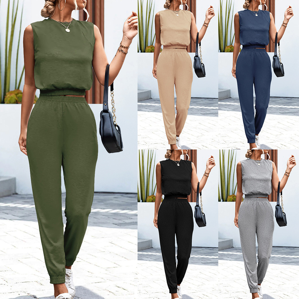 Women's Casual Solid Color Cotton Blend Polyester Pants Sets display picture 1