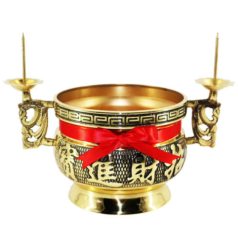 Brass incense burner with Candlestick home worship incense burner lucky treasure incense burner magic table supplies small size binaural incense burner