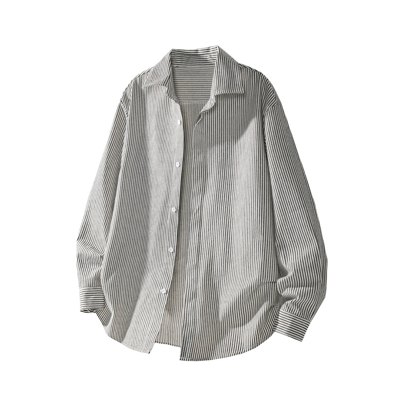 Camicia a maniche lunghe a righe stile retrò americano da uomo, nuova camicia casual ampia di tendenza per primavera e autunno, top hip-hop_voghion.com