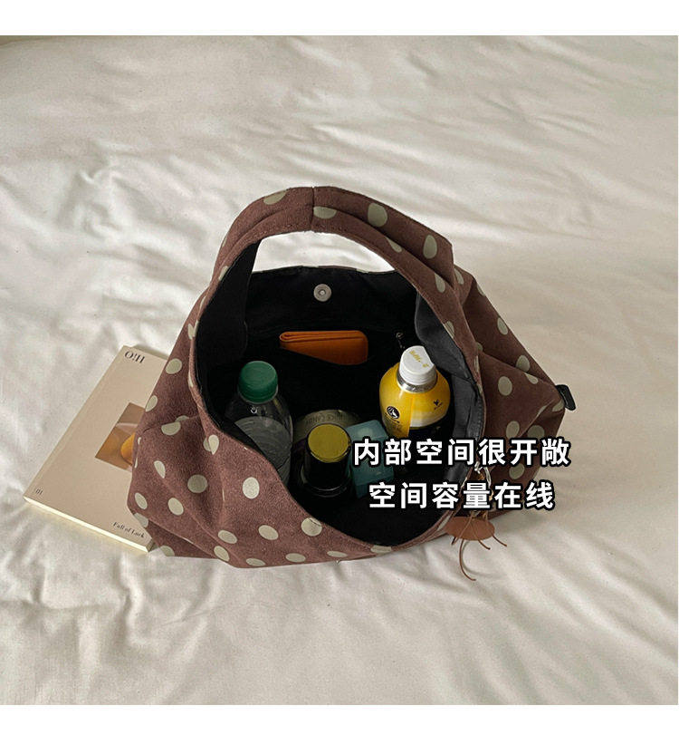 Túi xách tay nữ dáng chấm bi thời trang, đeo vai dung tích lớn đi làm — Gạo trắng không có mặt dây chuyền, Màu cà phê Không có mặt dây chuyền, Rượu đỏ không có mặt dây chuyền, Đen không có mặt dây chuyền chi tiết 9