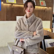 水貂皮草秋冬外套新款短款立领皮毛时尚一体显瘦小款黑色咖色白色