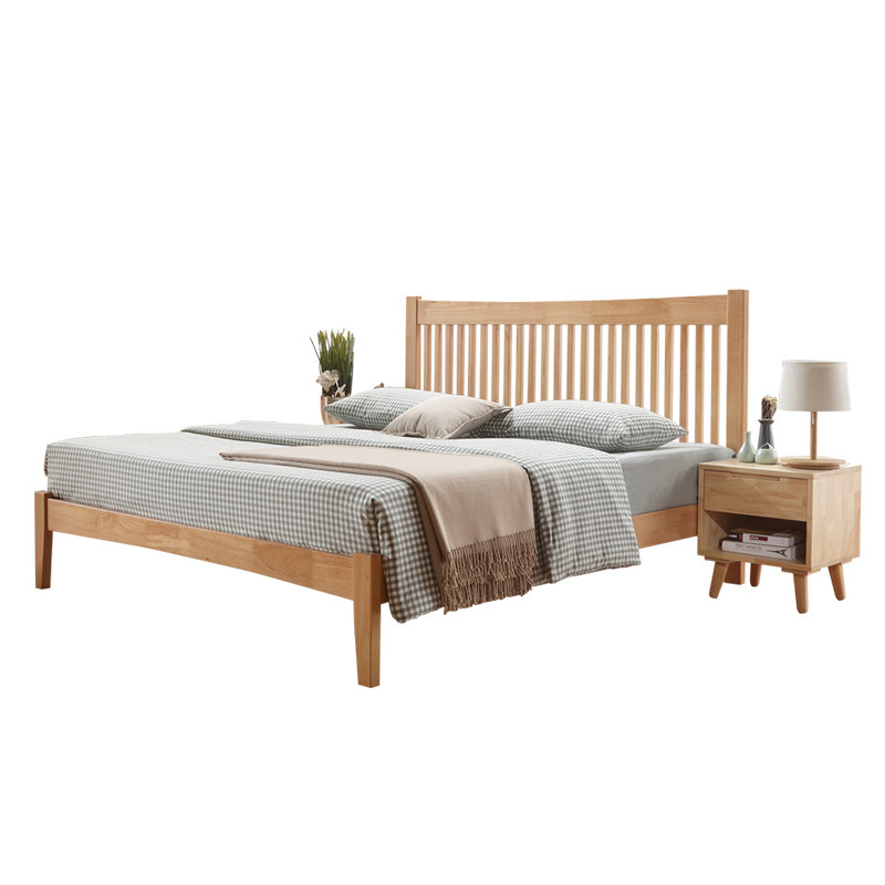 Directo de fábrica simple moderna cama de madera maciza 1,5 m 1,8 m cama doble pequeño apartamento dormitorio principal apartamento cama y desayuno muebles
