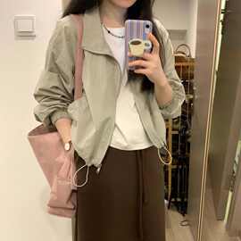 设计感小众短外套复古长袖冲锋衣2026春秋简约防晒短款小个子开衫