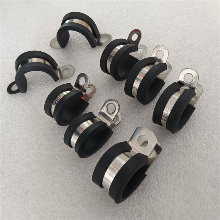 供应R型连胶条卡箍 1.25"不锈钢包胶线缆固定夹 带胶夹箍32mm