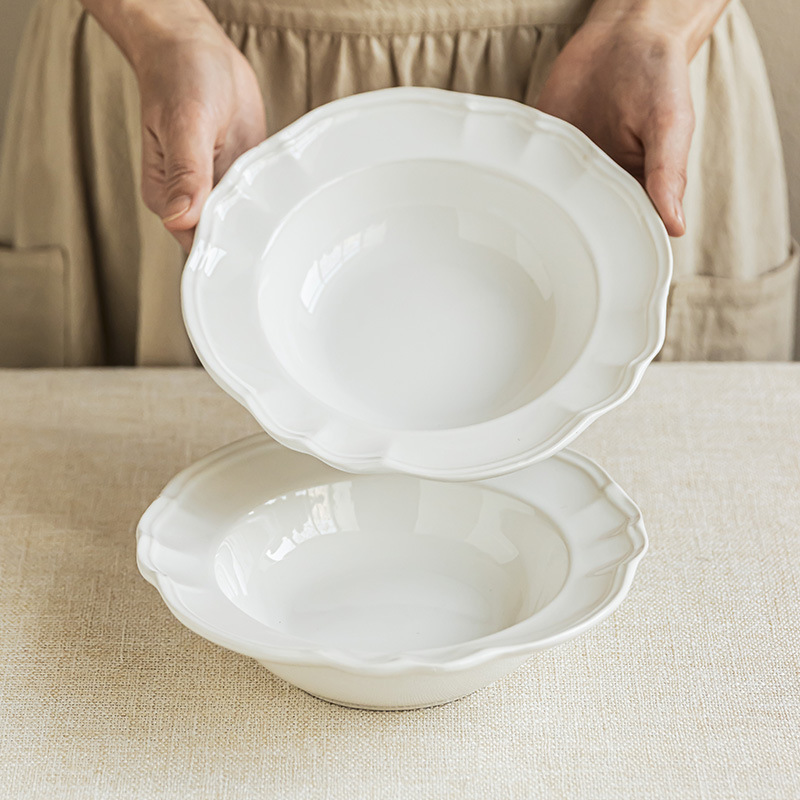 French-style embossed lace ceramic straw hat bowl household high-grade tableware bowl restaurant western-style pasta bowl dessert bowl