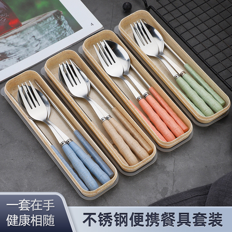 Stainless steel portable tableware three-piece set of student office workers outdoor travel Nordic style chopsticks fork spoon manufacturers wholesale